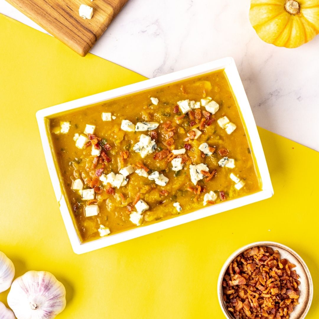 Caldo de Abobora com Gorgonzola e Bacon