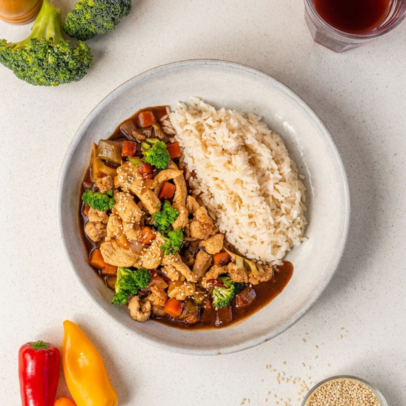 Frango Xadrez com Arroz