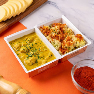 Frango com Açafrão e Couve-Flor Gratinada com Provolone