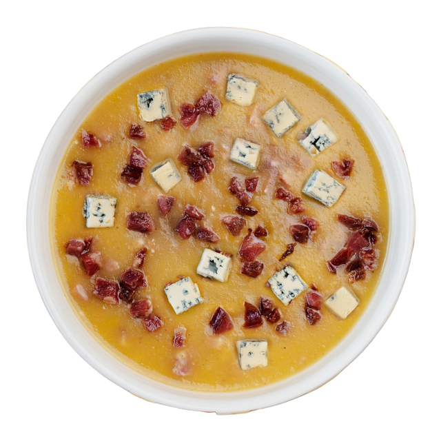 Caldo de Abobora com Gorgonzola e Bacon
