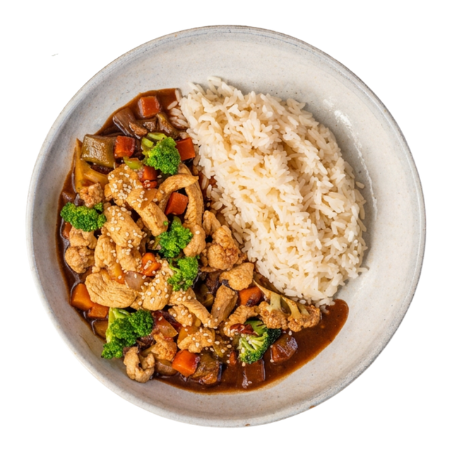 Frango Xadrez com Arroz