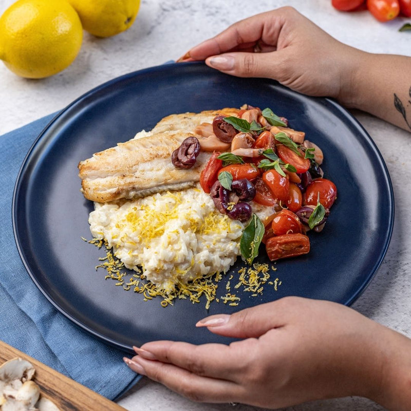 Tilápia ao Molho Mediterrâneo com Risoto de Limão Siciliano
